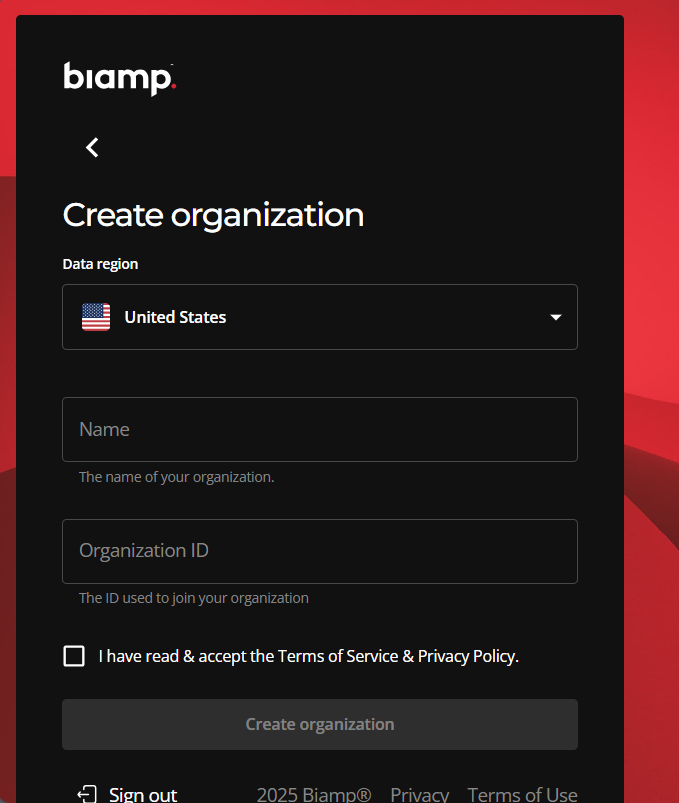 The organization information panel filled out with information for an example demo organization.